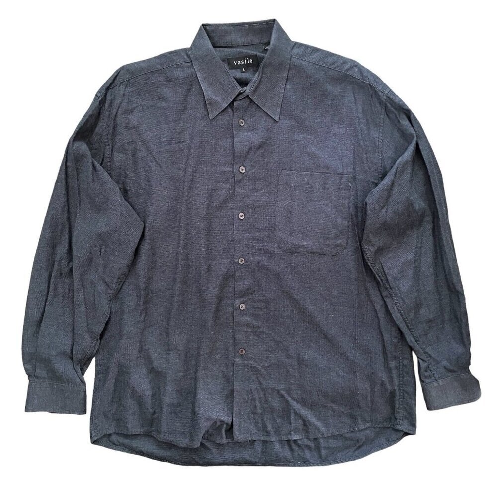 Vasile Lightweight Cotton Shell Button Shirt‎ Mens L Gray Beach Breathable